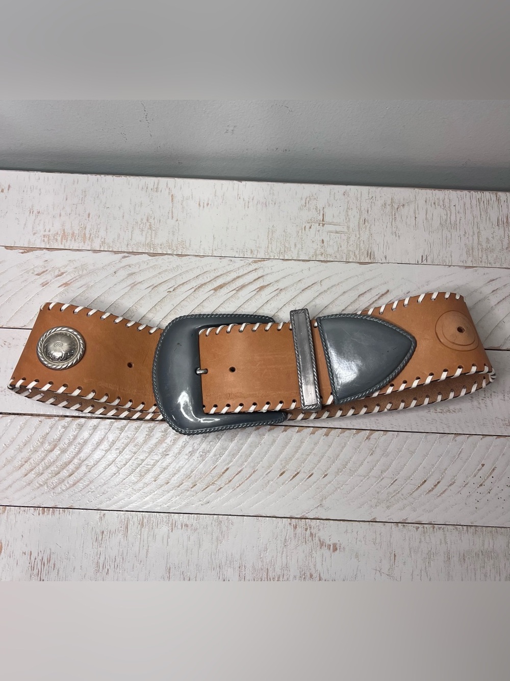 Vintage Al Beres USA Western Leather Belt with Silver Hardwares Medium 6071